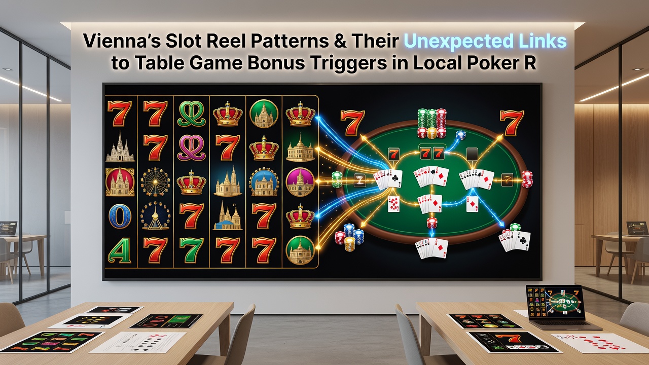 Poker room table with bonus indicator lights visible from adjacent slot area